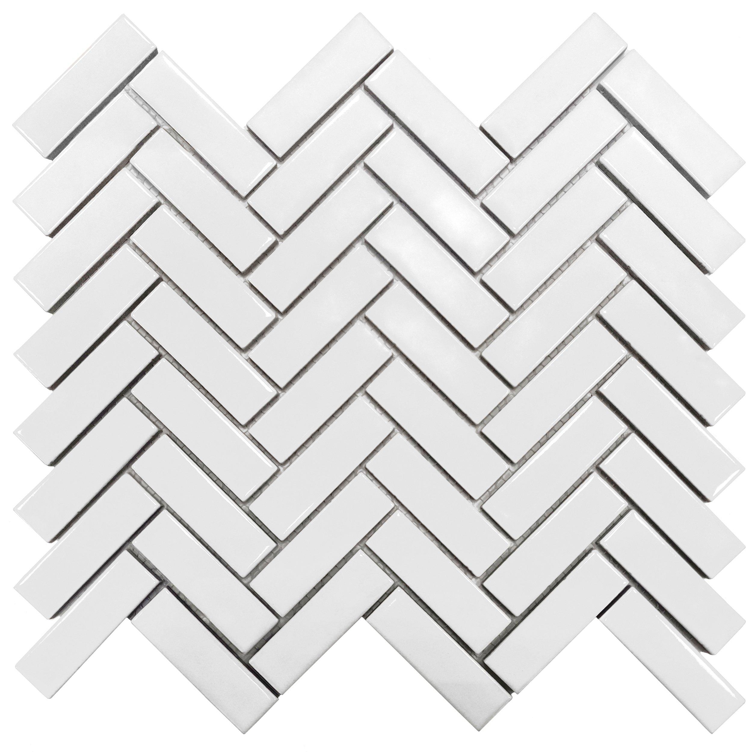 Glossy White Herringbone Porcelain Tile