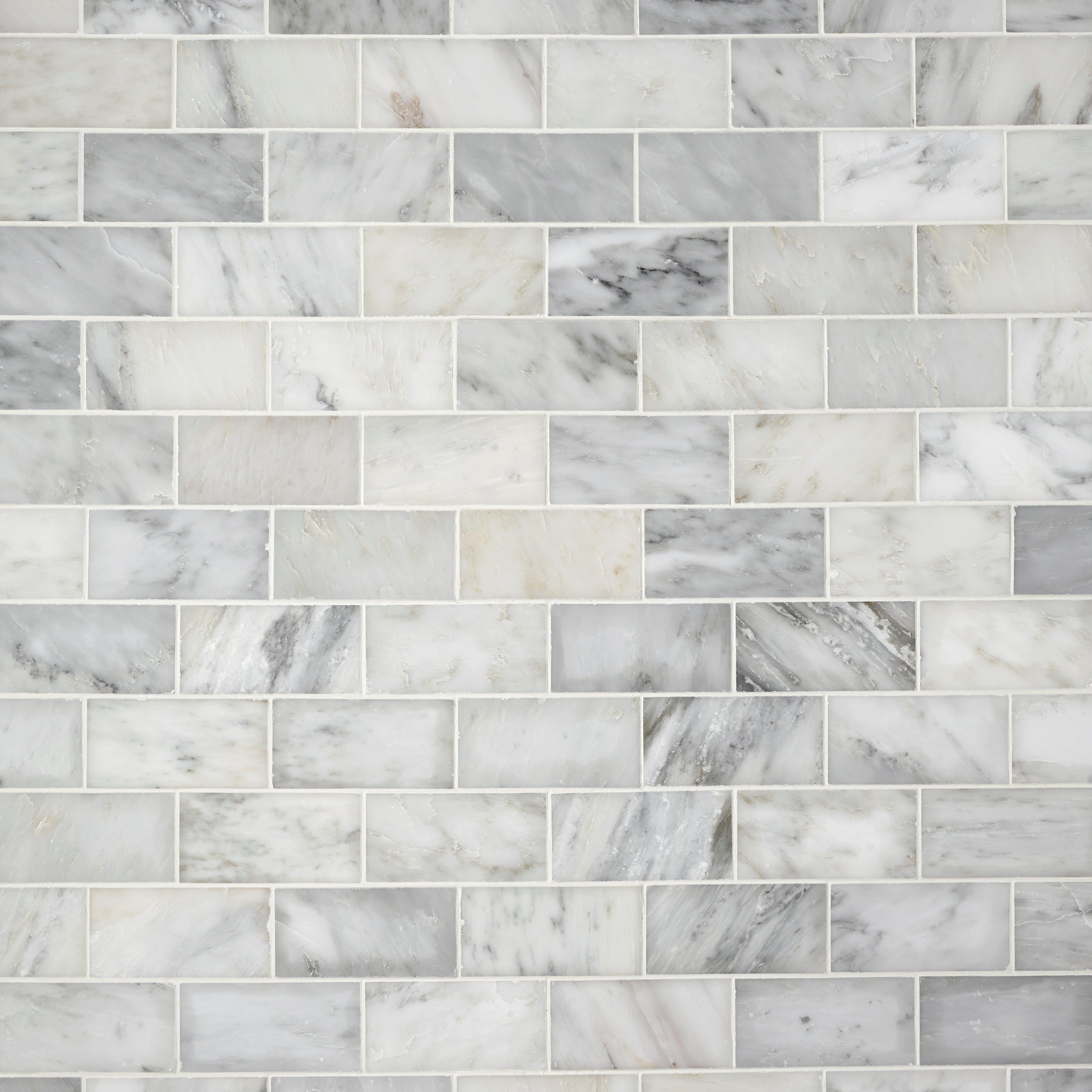 Subway Tile Floor Decor   931100290 Carrara White Polished Marble Tile Main